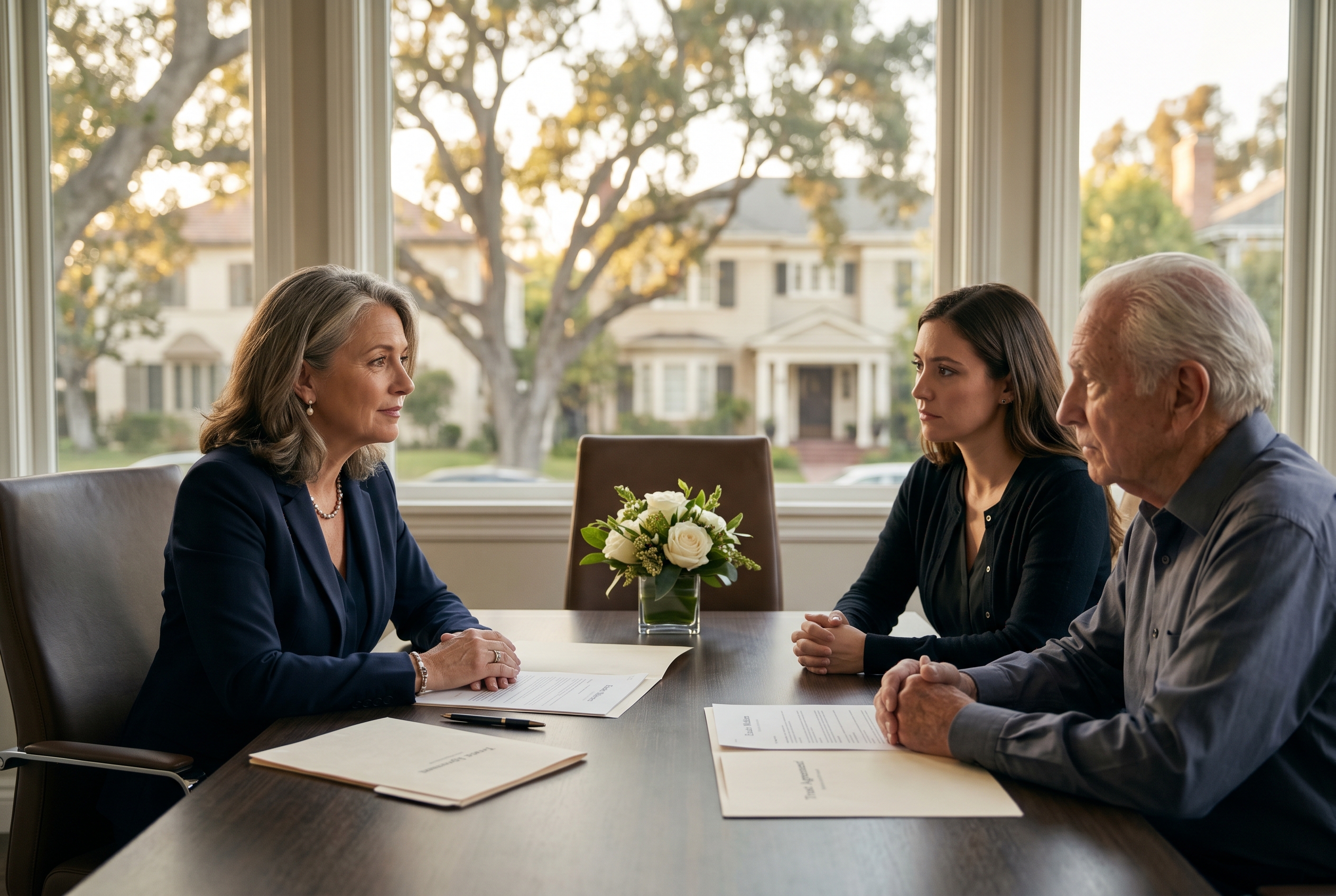 Respectful family memorial-style legal consultation scene for a wrongful death case